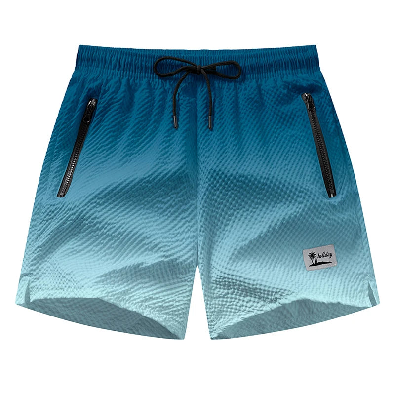 Mens Seersucker Beach Shorts With Mesh Liner Quick Dry