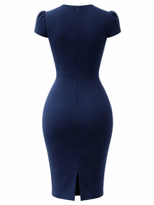 Women Cap Sleeve V Neck Cocktail Knee Length Pencil Dress