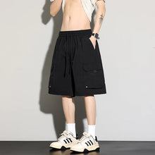 Men's High Street Cargo Shorts Lightweight Breathable Solid Color Drawstring Waist Big Pockets Shorts Casual Summer Short Pants