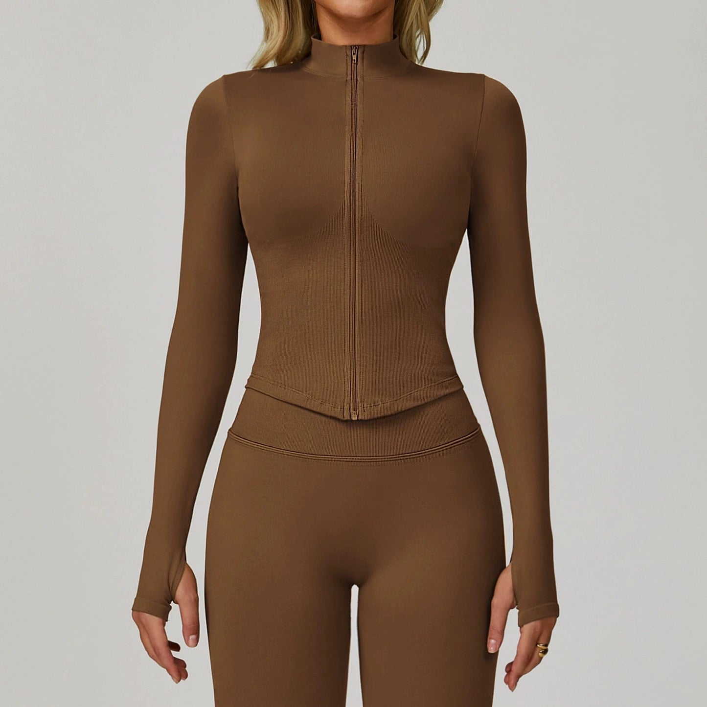 Seamless Zipper Long Sleeve Women Crop Top Yoga T Shirts