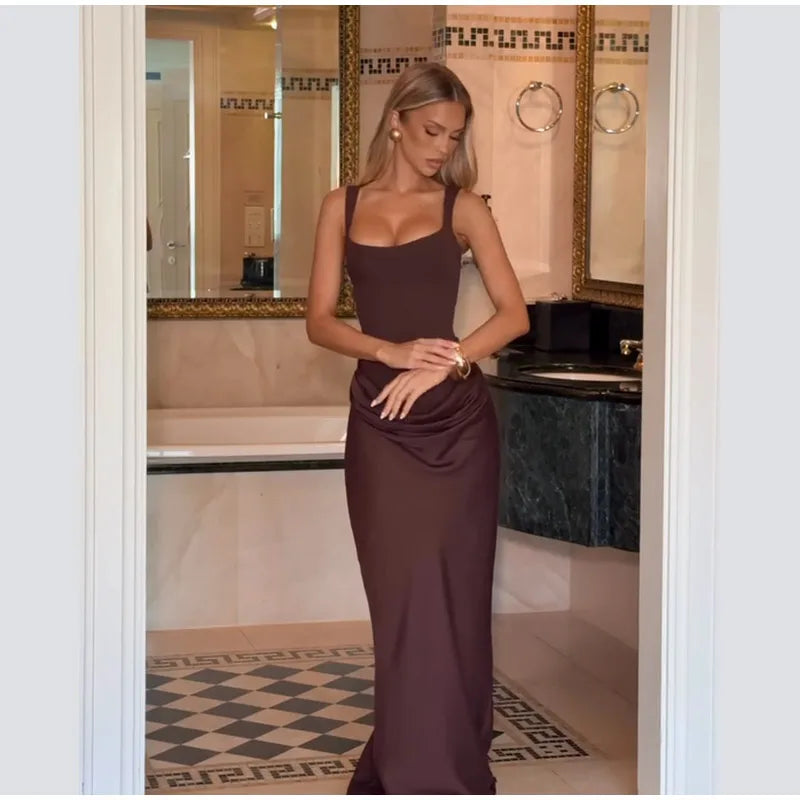Women Green Ruched Elegant Satin Maxi Dress Mermaid One-shoulder Cutout Slim Fit Flowy Vestido 2026 Lady Summer Evening Vestidos