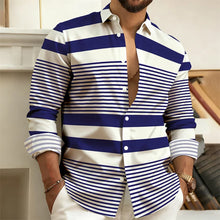 Men's striped long-sleeved shirt, outdoor street style casual shirt for men, fashionable lapel men's top, comfortable fabric.