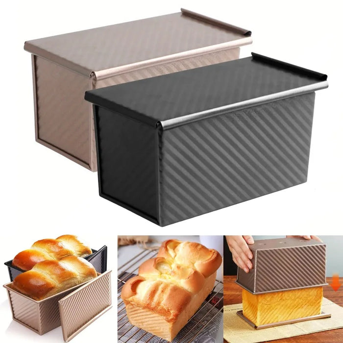 Moule à pain rectangulaire avec couvercle 450 g, moule à pain antiadhésif en acier au carbone, moule à toast ondulé pour cuisson au four