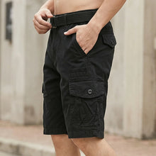 Mens Casual Hiking Cargo Shorts Water Washed Cotton Oversized Straight Leg Shorts with Big Pockets Elastic Waist 29-38