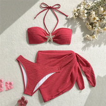 Brown Starfish Bandeau Bikini Set Three Piece Cover Up Women