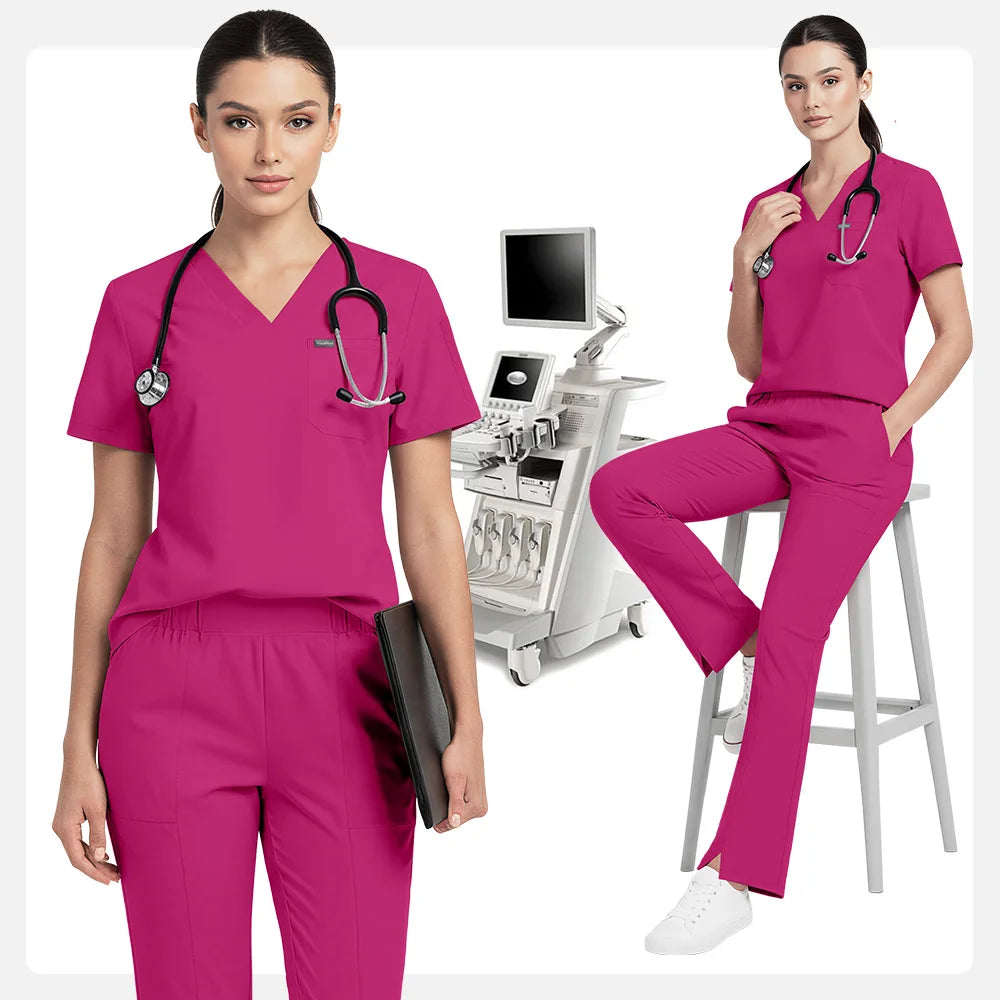 Niaahinn Pet Grooming Non-sticky Hair Workwear Surgical Uniform Medical Nurse Uniforms Women Scrubs Sets Pharmacist Work Clothes