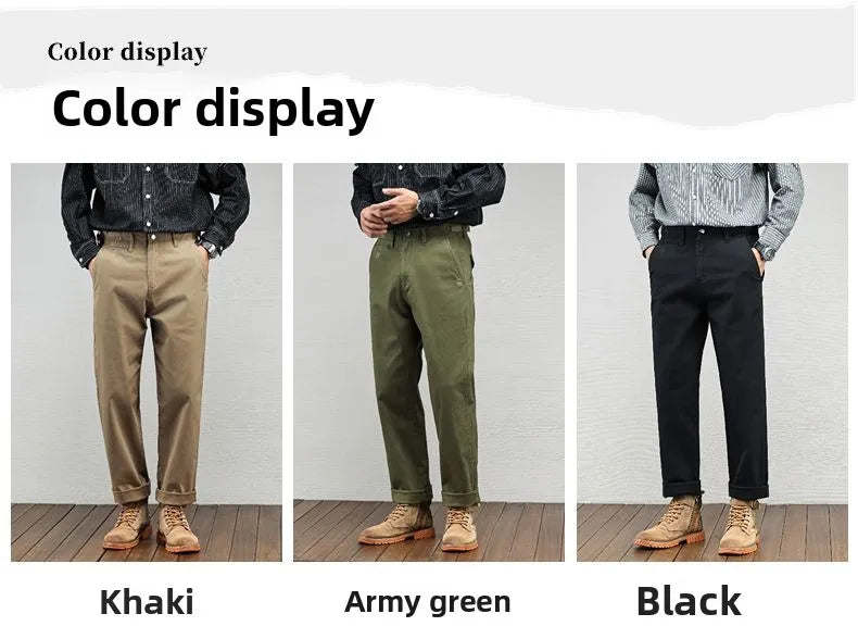 Men's Casual Cotton Pants Autumn Winter Loose Straight Leg High Elastici Bussiness Mid Waist American Retro Workwear Trousers
