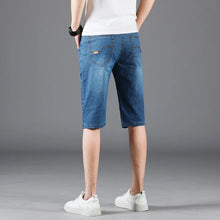New Summer Men's Denim Shorts Fashion Solid Color Casual Loose Multi-pocket Straight Five-minute Pants Elastic Knee Denim jorts