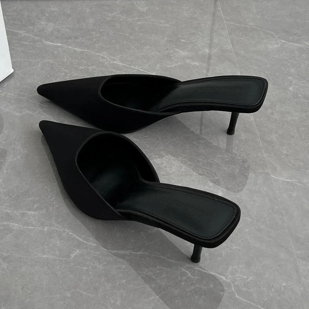 2025 Summer Minimally Pointed Women's Slippers Comfortable And Easy To Wear High Heel Slippers Fashionable Women's Shoes.