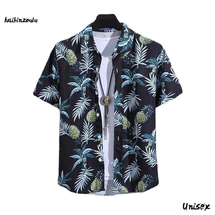 Chemise imprimée à manches courtes pour homme, chemise de plage fine, polo à col roulé pour homme, haut décontracté