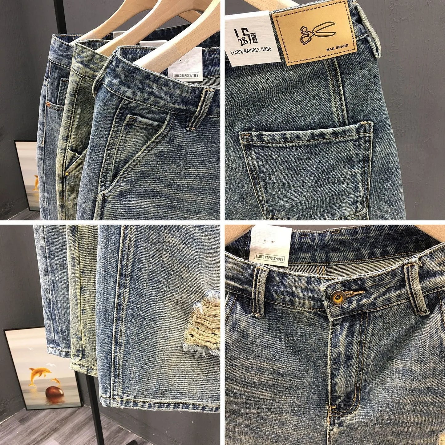 Mens Denim Shorts 2026 Slim Fit Light Blue Summer