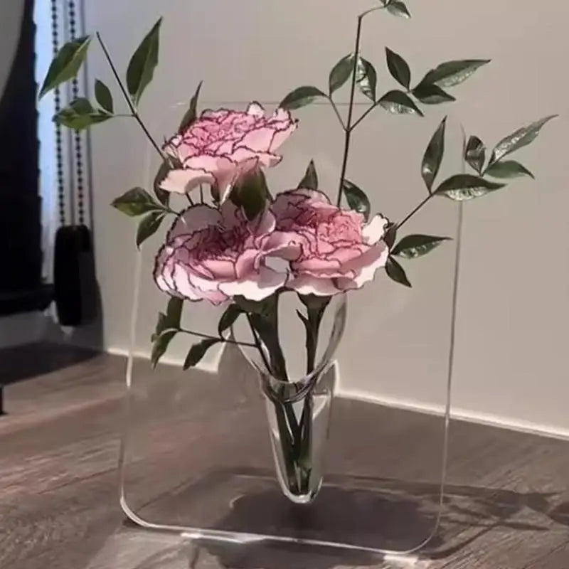Frame Flower Vase - Clear Acrylic Vase For Flowers, Modern Art Vases For Home Decor, Decorative Vases For Desktops Bookshelf