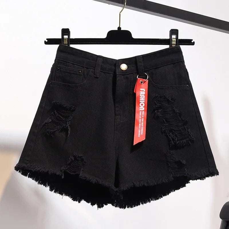 Summer Women Denim Shorts High Waist Tassel Streetwear