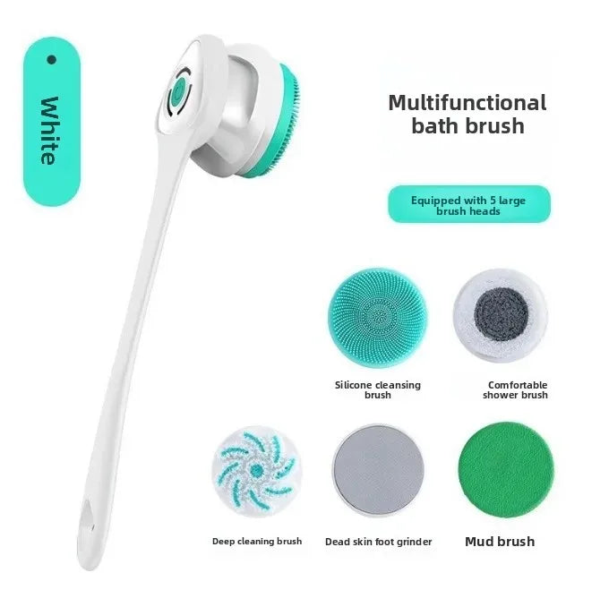 New Waterproof Electric Bath Brush Long Handle Scrub Brush Back Scrubber Five-In-One Shower Brush Home Use Bathing Device