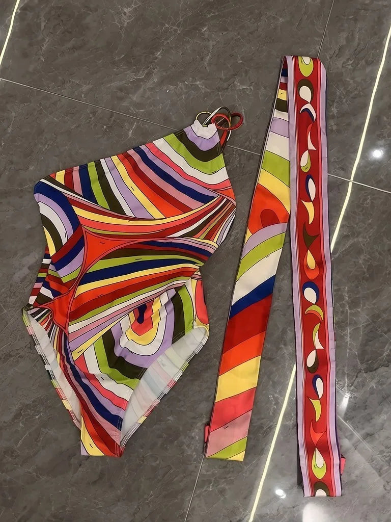 2026 Fashion Design Women's Red Scarf Sling Swimsuits Classic Brand Lady Scarf Bikini Sets with Letter Signature Logo