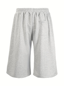 Men's Loose Street Style 7/8 Length Shorts Summer Casual Sports Elastic Waistband Pleated Hem Strong Draped Look