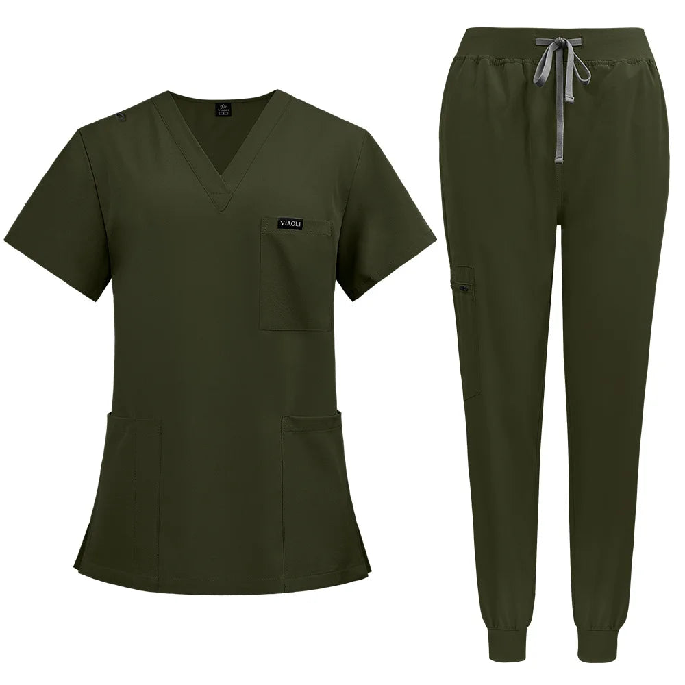 Unisex short sleeved surgical scrub set, skin care and operating room medical staff uniforms, isolation gowns