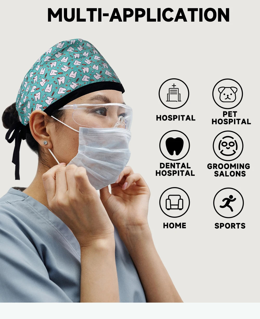 Cartoon Print Medical Scrub Hat Hospital Doctor Work Caps Health Worker Scrub Cap Pet Clinic Nurse Beautician Nursing Scrubs Hat