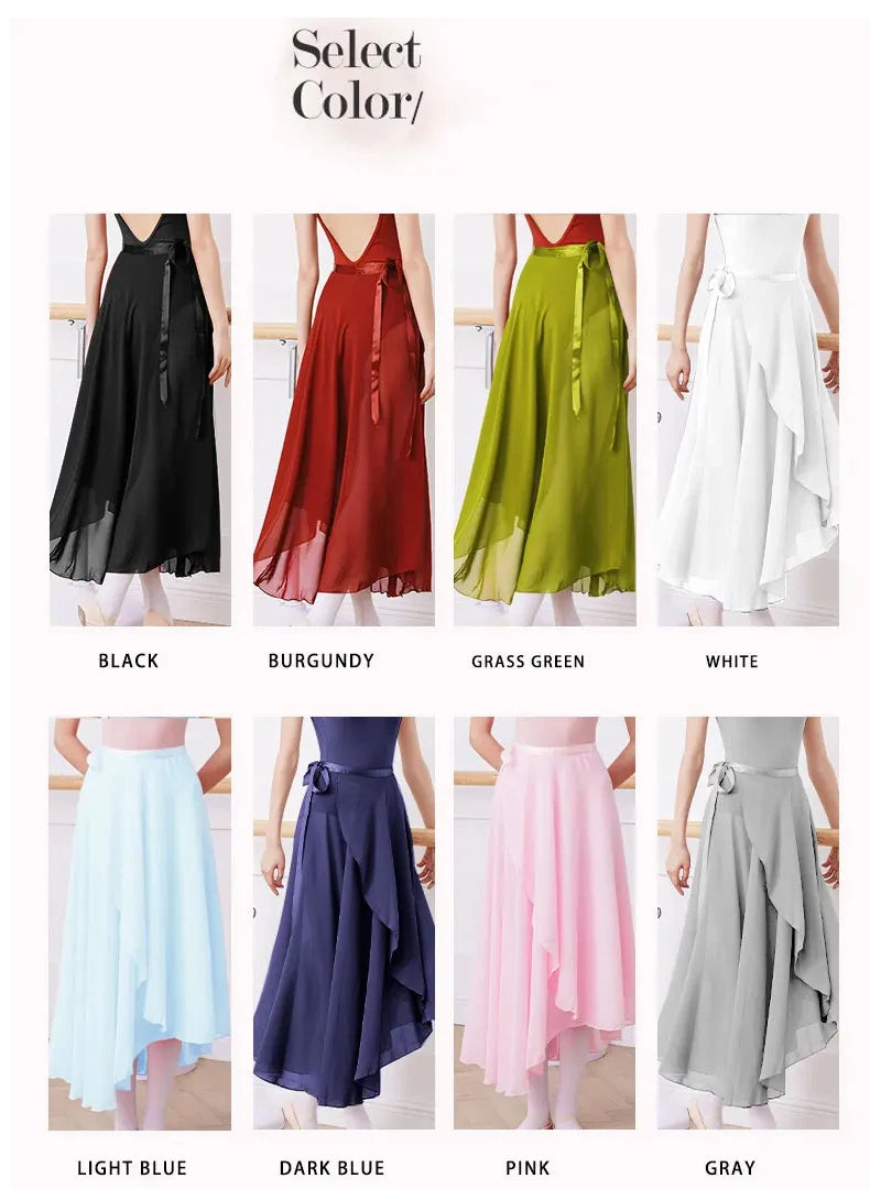 Adult Ballet Wrap Skirt for Women Soft Chiffon Dance Practice Skirt Ballet Class Performance Cover Up