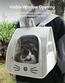 Breathable Oxford Pet Cat Carrier Backpack for Small Dogs, Portable Transparent Travel Outdoor Bag with Side Mesh Pockets, Airy