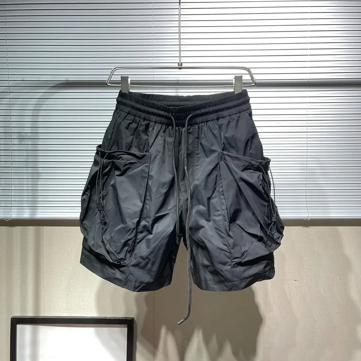 Men Shorts Summer Outdoor Glossy Cool Feeling Quick Dry Wide Leg Pants Functional Wind Large Pockets Trendy Men Workwear Shorts