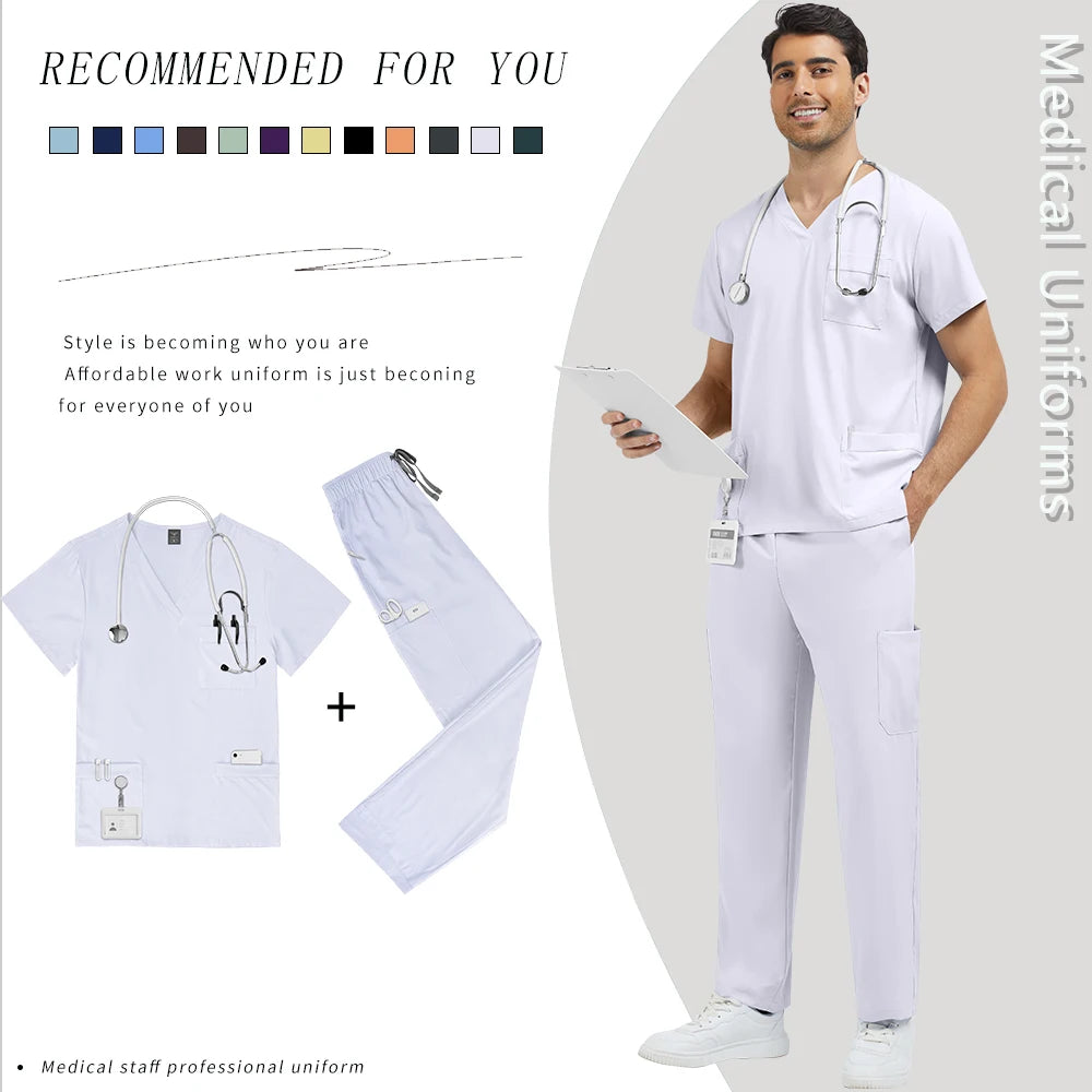 New Multi-pocket Clinical Surgical Uniforms Pockets Medical Nursing Scrubs Set Unisex Beauty Spa Workwear Dental Nurses Clothing