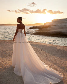 Charming V-neck Lace Applique Bridal Grown A Line Wedding Dresses Side Slit Sweep Train Custom Made 2025 Vestido De Noival;