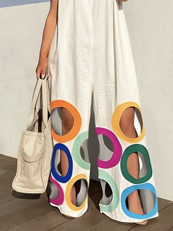 Uoozee 2026 New Women's Sleeveless Wide Leg Jumpsuit Fashion Colorful Circle Cutout BLoose Casual Vacation Black White Romper