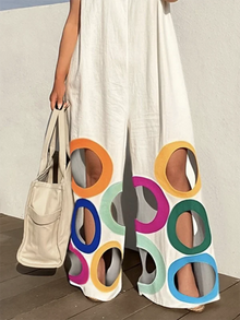 Uoozee 2026 New Women's Sleeveless Wide Leg Jumpsuit Fashion Colorful Circle Cutout BLoose Casual Vacation Black White Romper