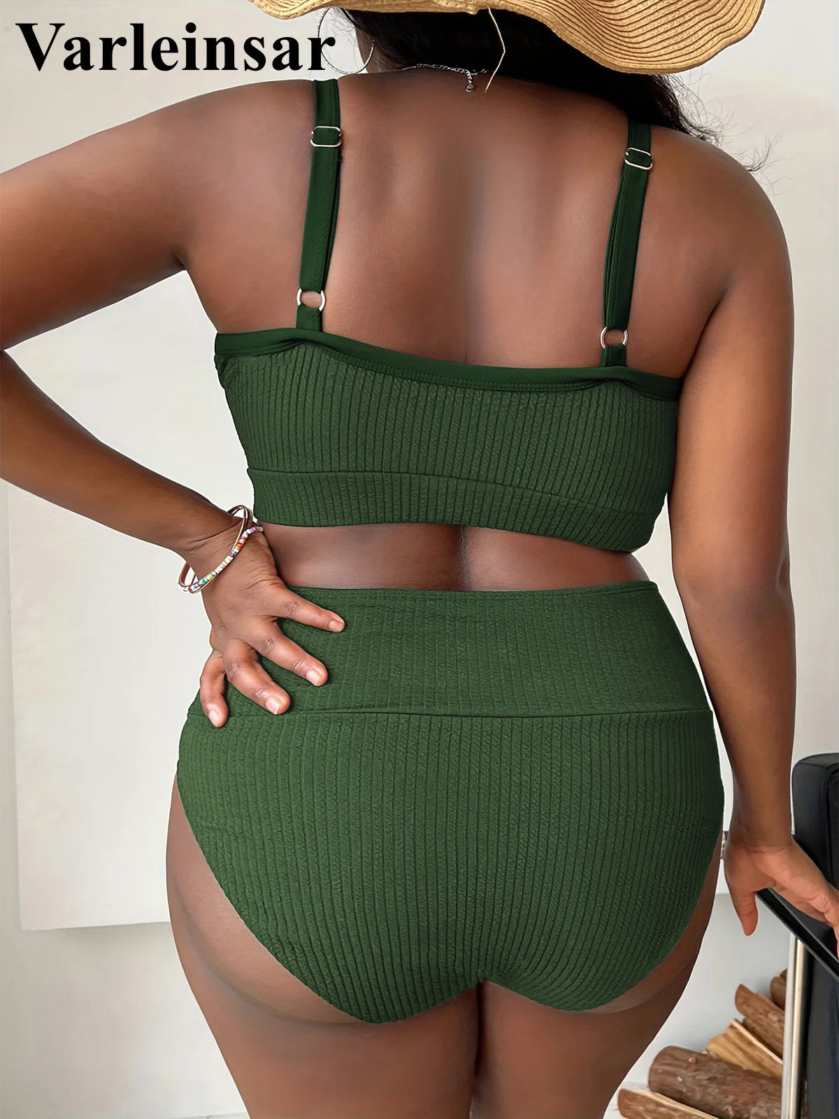 Plus Size Ribbed Two Piece Bikini Set Women V4982