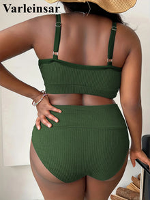 Plus Size Ribbed Two Piece Bikini Set Women V4982