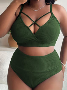 Plus Size Ribbed Two Piece Bikini Set Women V4982