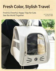 Breathable Oxford Pet Cat Carrier Backpack for Small Dogs, Portable Transparent Travel Outdoor Bag with Side Mesh Pockets, Airy