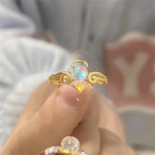 Romantic Angel and Demon Wings Couple Rings For Women Goth Fashion Moonstone Adjustable Opening Finger Men's Ring Party Jewelry