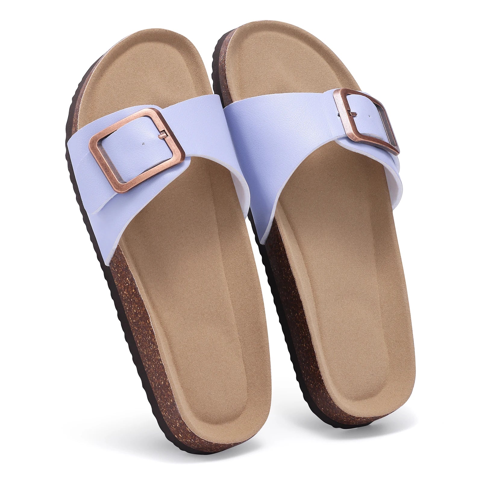 Bebealy Women's Cork Footbed Slippers Summer Leather Beach Flip Flops with Adjustable Buckle Lady Clogs Sandal With Arch Support