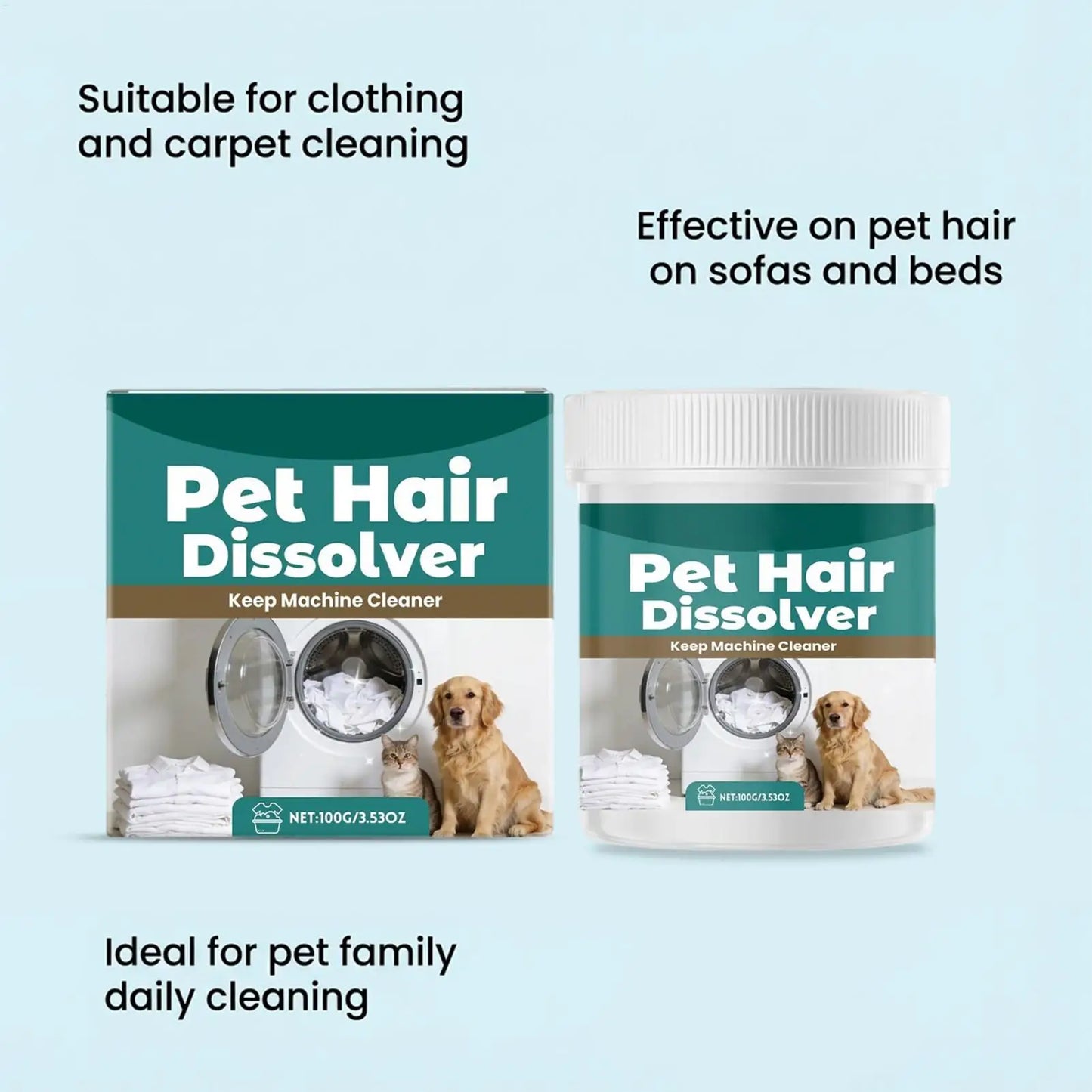 100g Pet Hair Dissolver Laundry Cleaner Washing Machine Hair Remover Detergent Additive Multipurpose Laundry Dog Hair Catch