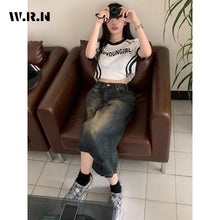 American Vintage High Waist Mid Long Baggy Denim Shorts Women's Casual 2000s Y2K Wide Leg Grunge High Street Style Shorts