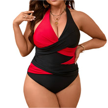 Plus Size Color Block Deep V Neck One Piece Bikini