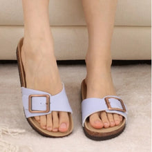 Bebealy Women's Cork Footbed Slippers Summer Leather Beach Flip Flops with Adjustable Buckle Lady Clogs Sandal With Arch Support