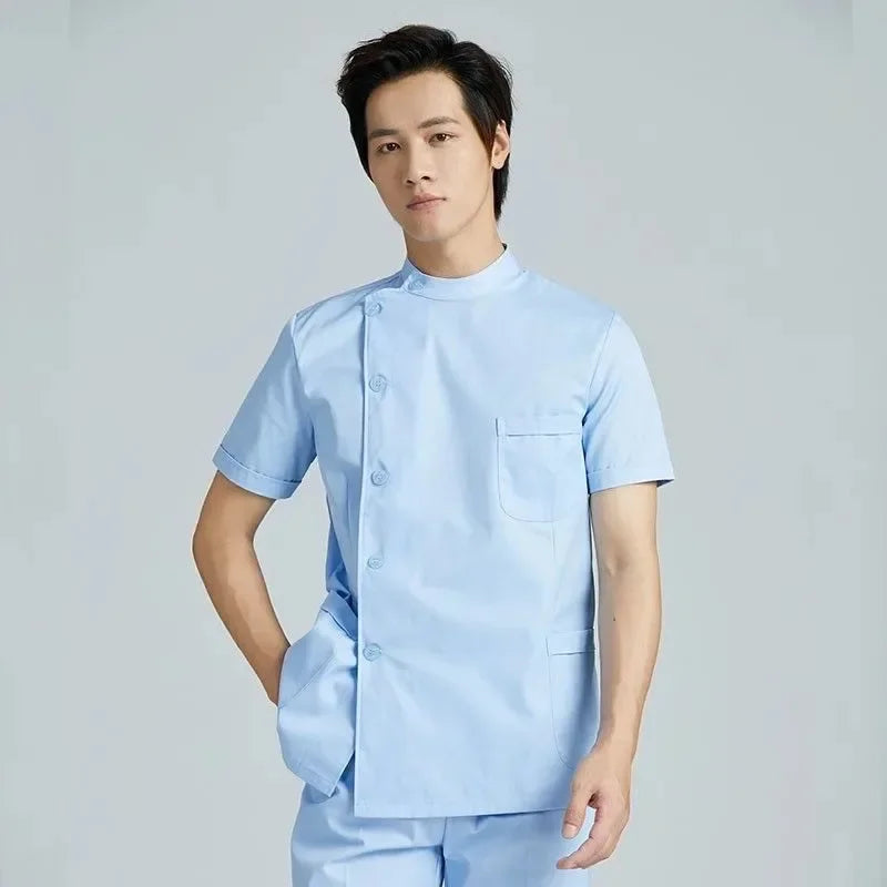 Men Medical Coat Doctor Dentist Medical Uniform Stand Up Collar Nurse Tops Male Oral Beauty Salon Nursing Care Workwear Jacket