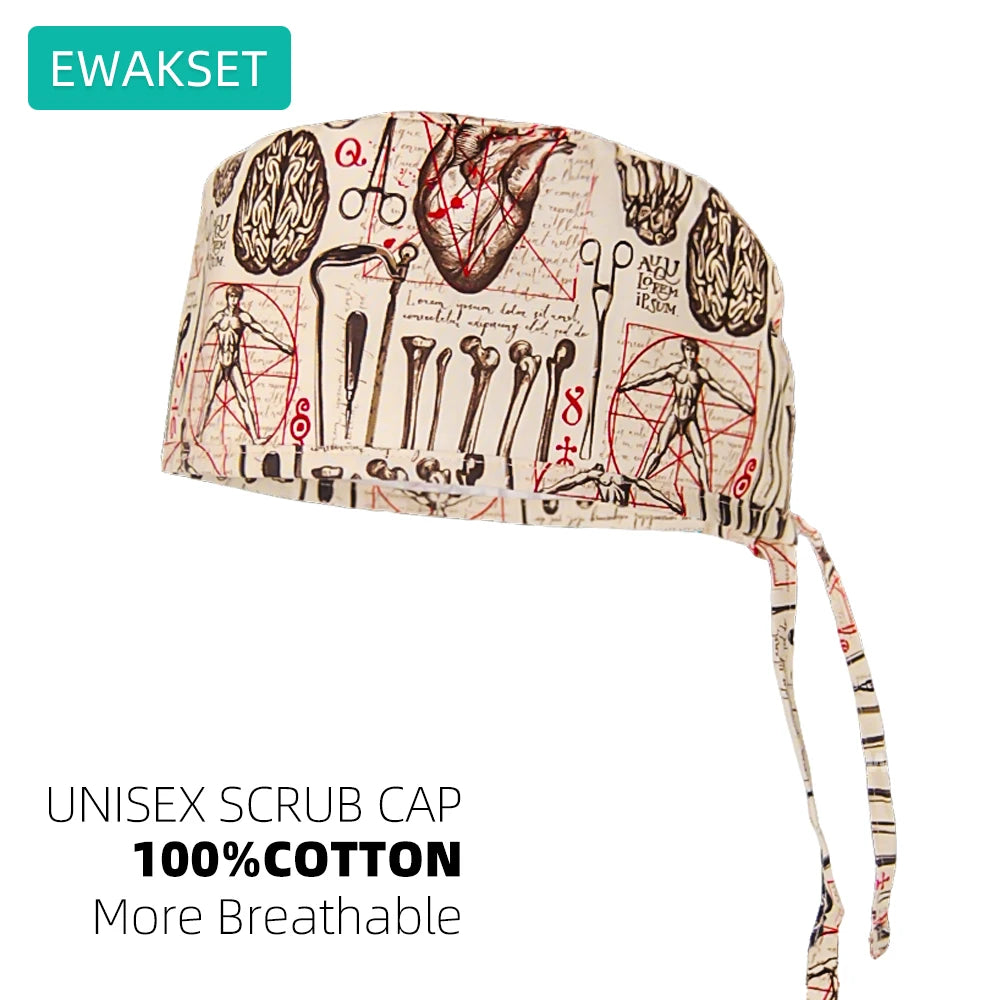 Cotton Unisex Scrub Cap with Sweatband Adjustable Surgical Cap for Women Men Doctor Nurse Clinic Hospital orthopedics Hat