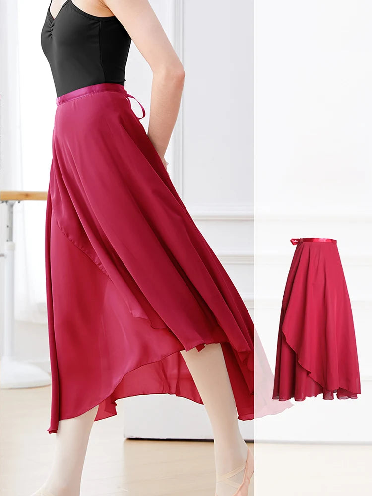 Adult Ballet Wrap Skirt for Women Soft Chiffon Dance Practice Skirt Ballet Class Performance Cover Up