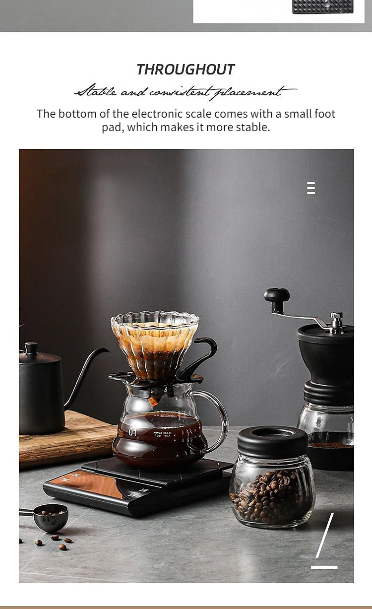 Smart Coffee Electronic Scale High Precision Digital Timing LCD Scale 3kg/0.1g Coffee Balance Measuring Weight Scale for Kitchen