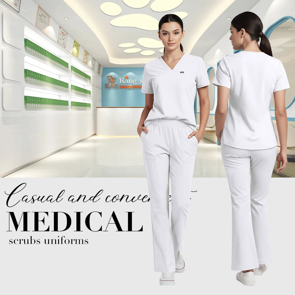 Niaahinn Pet Grooming Non-sticky Hair Workwear Surgical Uniform Medical Nurse Uniforms Women Scrubs Sets Pharmacist Work Clothes