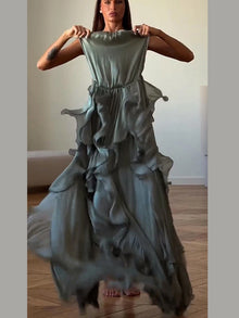 Sexy Cascading Ruffle Pleated Women Long Dress Fashion Lace Up Sleeveless Empire Female Dresses 2026 Spring Summer Lady Robe
