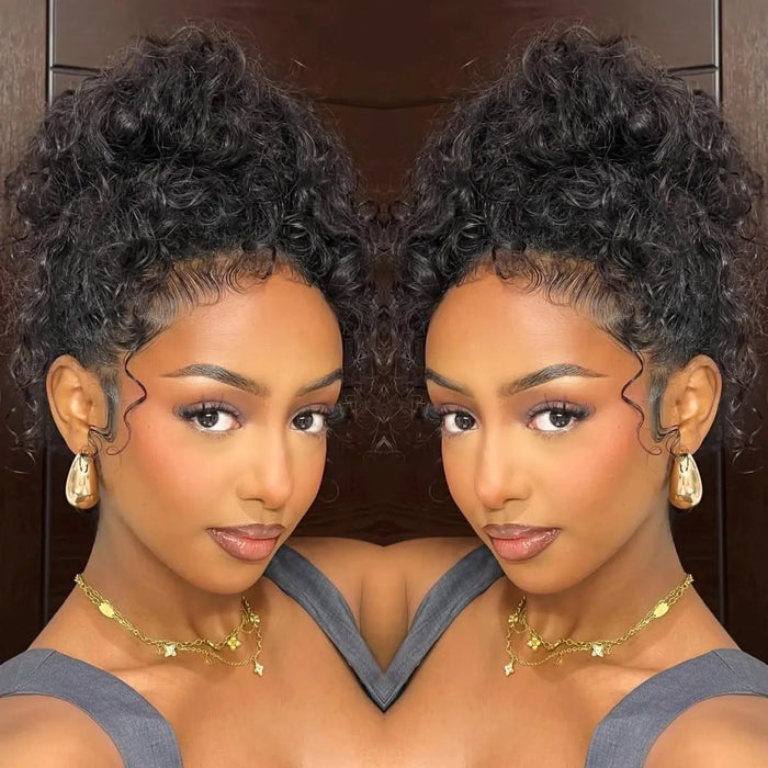 Perruque en cheveux humains, bouclés, effet « water wave », 18-36 pouces, densité 250 %, sangle invisible, cordon de serrage, lace front 360 HD intégrale, pré-épilée.
