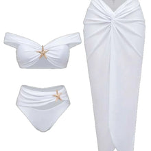 Women's Sexy Bikini Set Beachwear Metallic Starfish Bikini Folds Long Skirts Three Piece Sets Hot Girl Vacation Style Swimsuit