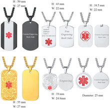 U7 Stainless Steel Custom Data Engrave ID Medical Alert Tag Necklace Men Women First Aid Allergy Infomation Emergcy Med Jewelry
