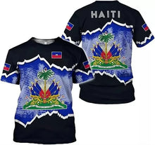 Haitian Flag Pattern Men's T-shirt 3D Printed Haiti National Emblem Short Sleeves Fashion Tops T Shirts National Day Tee Shirt