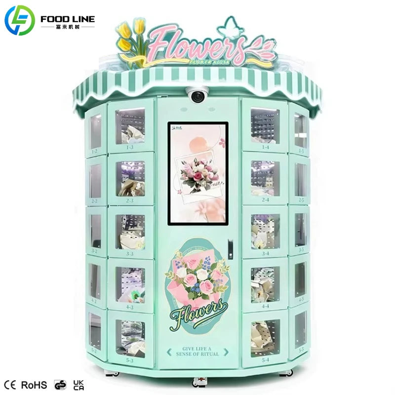 Customize Supplier Factory 30-grid Flower Cabinet Outdoor Fresh Floral Flower Bouquet Vending Machine with 32-inch Touch Screen
